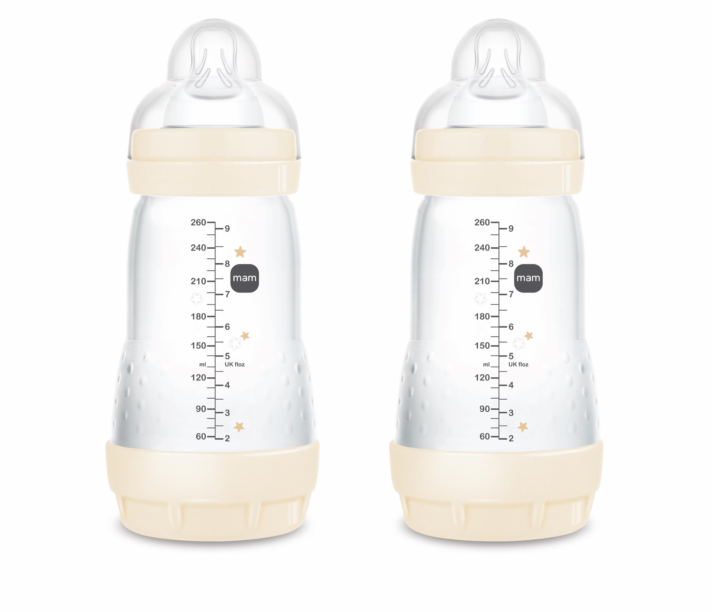 MAM Easy Start Anti-Colic A139-Patented Anti-Colic Bottle with Skinsoft Ultra Soft Silicone Teat, Starting 2 Months, 2 Units, Self-Sterilizing in 3 Min,260 Milliliters, Assorted Model