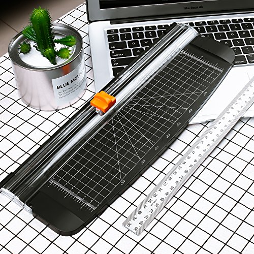 Paper Cutter A4 12 Inch Titanium Paper Trimmer with Automatic Security Safeguard Guillotine for Coupon, Craft Paper, Label and Photo (Black)