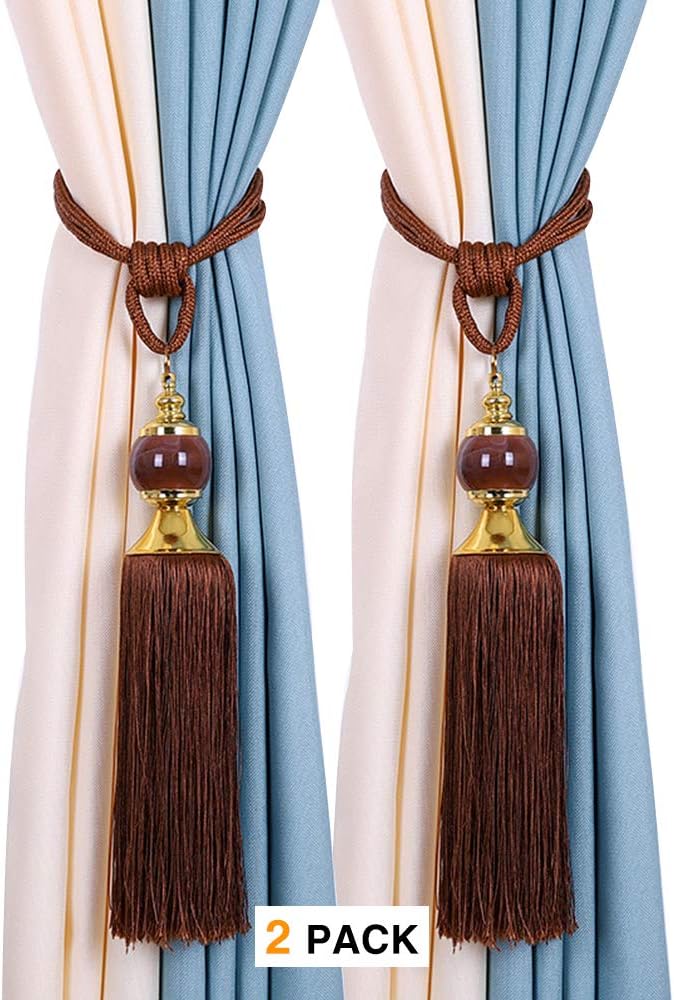 LANEHUA HOME European Style High-Grade Curtains Tieback Rope Tassel Holdbacks，Set of 2 (Brown)
