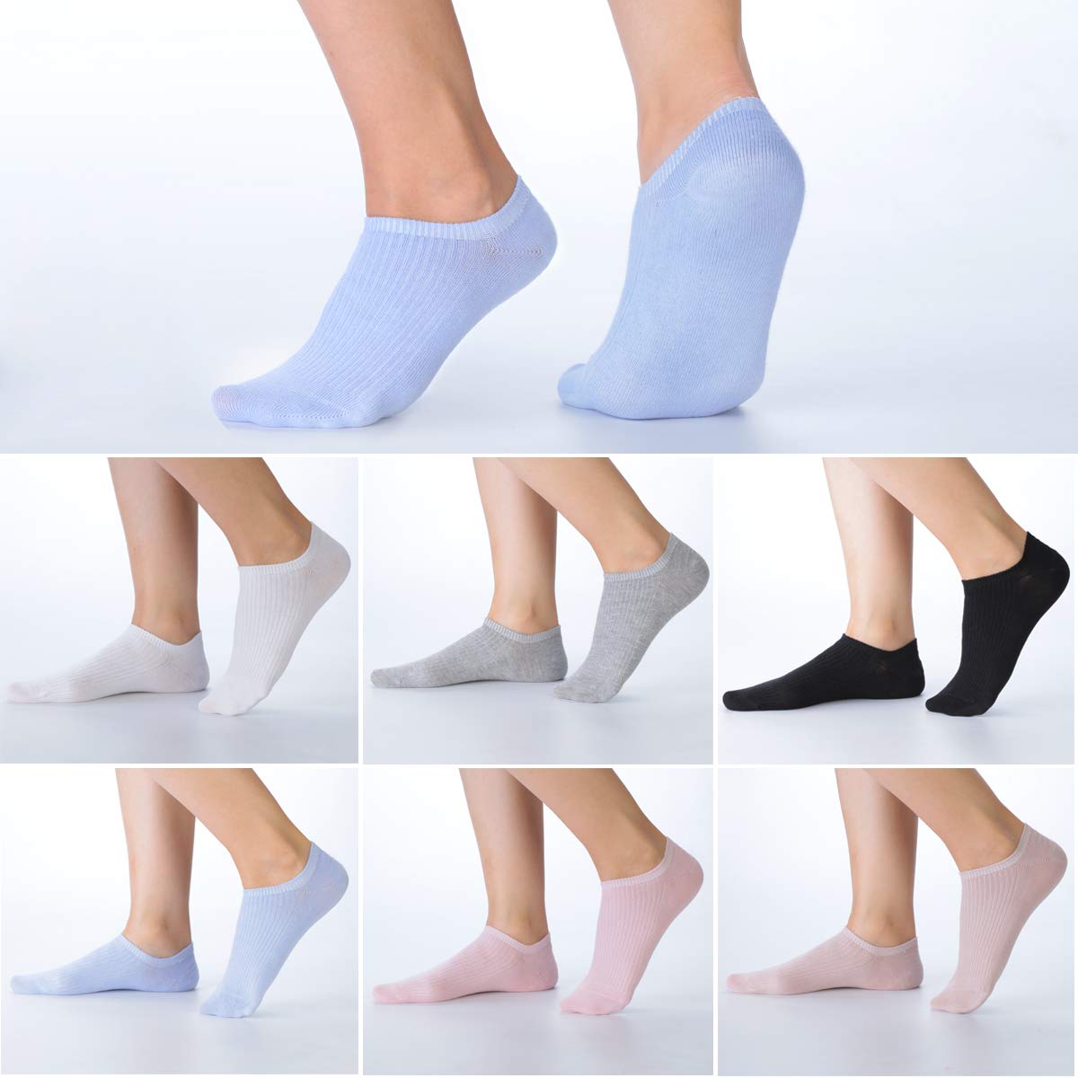 Casual No Show Socks Women Non Slip- Knitted Cotton Ankle Socks Invisible Sneakers Flat Liner Socks 6 Pairs