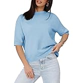 Saodimallsu Womens Short Sleeve Sweater Crew Neck Pullover Summer Lightweight Loose 2025 Knit Tops Dressy Casual Blouse