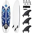 Giantex Surfboard, 6 Ft Stand Up Surfing Board with 3 Detachable Fins, Safety Leash, Non-Slip Lightweight Foam Surfboard for Kids, Teenager, Youth