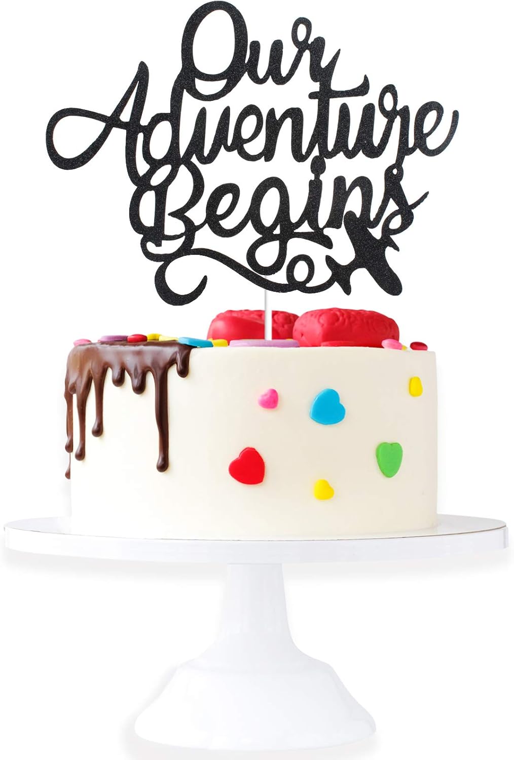 Amazon Com Our Adventure Begins Wedding Cake Topper Wedding Engagement Honeymoon Journey Glittery Cake Decor Retirement Travel Congrats Grad First Day Of School Party Decoration Toys Games