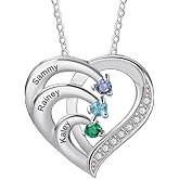 925 Sterling Silver Mother Necklace with 3-4 Simulated Birthstones Personalized Women's Promise Necklace Engraved Names Family Anniversary Jewelry for Grandma
