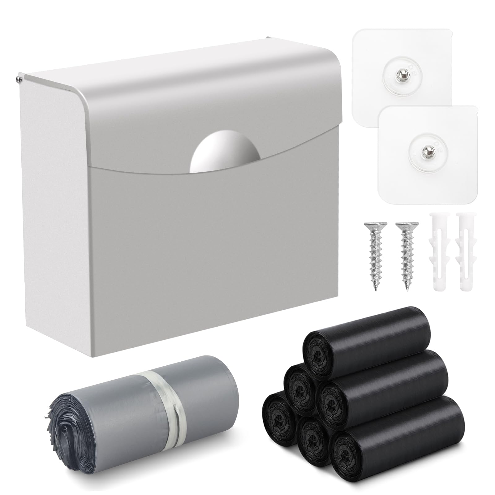 Photo 1 of FAOEHN Sanitary Napkin Receptacle with Hygiene Disposal Bags and Trash Bag, 9.4x7.8x3.5 inches Stainless Steel Wall Mounted Feminine Hygiene Bin for Bathroom, Office (Silver)