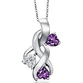 Gem Stone King 925 Sterling Silver Lab Grown Diamond and Purple Amethyst Pendant Necklace for Women | 1.28 Cttw | Gemstone April Birthstone | Heart Shape 5MM | With 18 Inch Chain