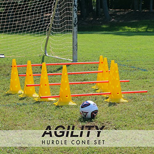 OTTO Adjustable Hurdle Cone Set Sports Cones for Agility Training 8 Heavy Duty Cones and 4