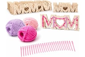 TYNUOCN 24 Sets Mother’s Day DIY Gift Kit for Kids, MOM String Art Ornament Craft Set with Wooden Plaques, Pastel Yarn & Weav