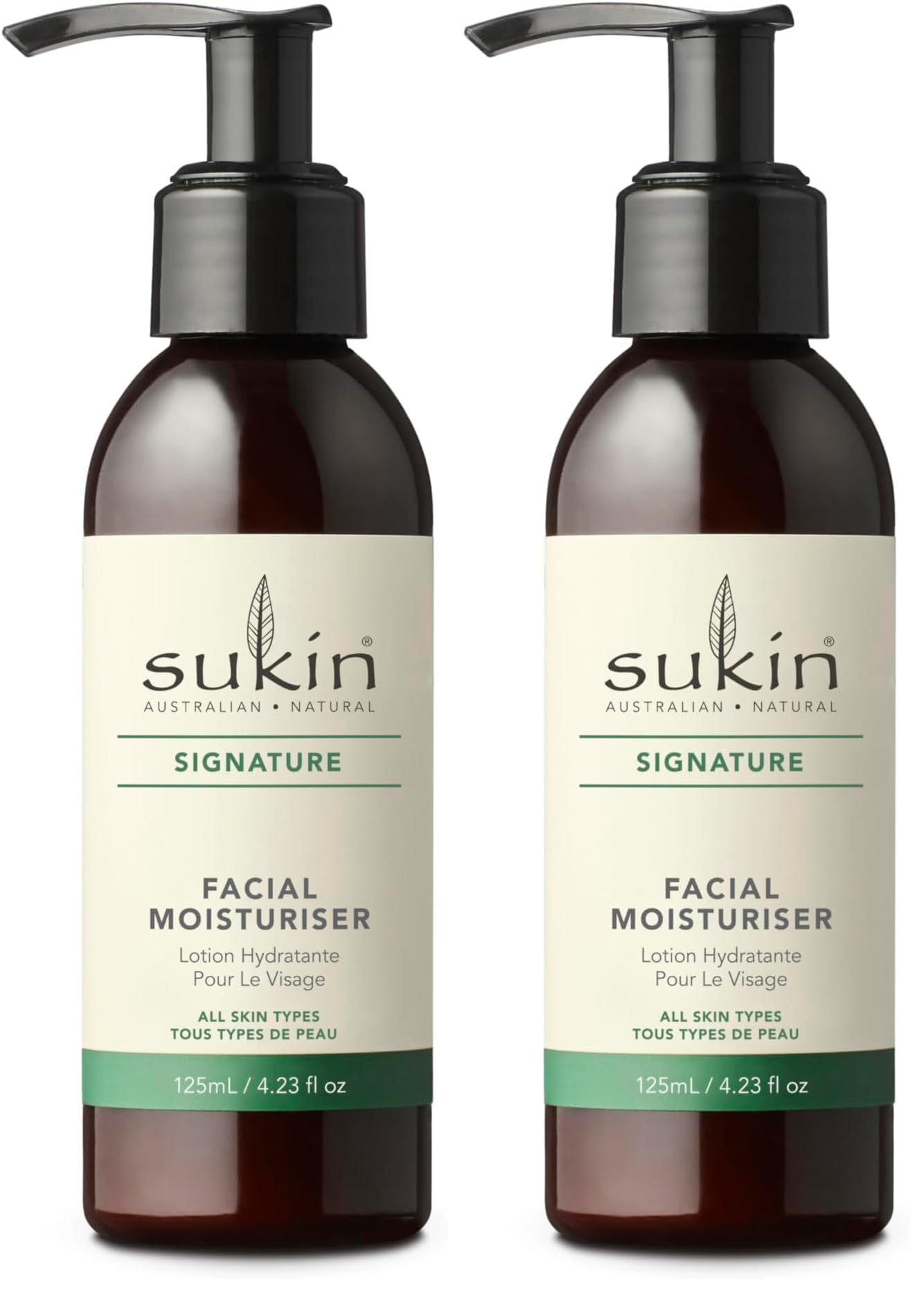 Sukin Signature Facial Moisturiser 125ml - with Vitamin E; Cruelty Free & Vegan Friendly - Nourishes, Softens & Protects the Skin’s Moisture Barrier. (Pack of 2)