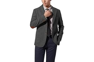 LUNUAOE Mens Blazer Vintage Herringbone Tweed Jackets Two Button Sport Coat with Pocket Square with Elbow Patches