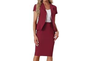 Allegra K Women's Business Skirt Suit Set Work Office Short Sleeve Blazer Jacket Pencil Skirt