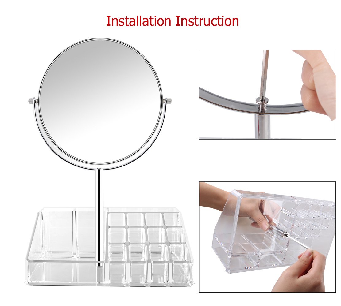 7 Inch Vanity Makeup Mirror with Makeup Organizer -1x/3X Magnifying Double-Sided Makeup Mirror-Polished Chrome