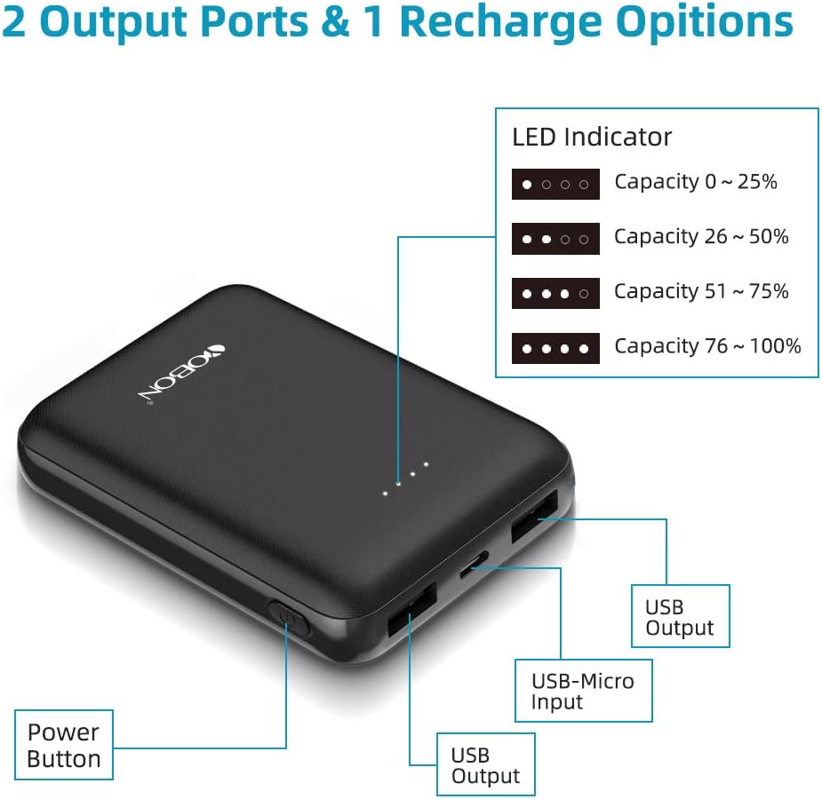 YOBON Power Bank 10000mAh Pocket Size Portable Charger Ultra Slim Mini External Battery Mobile Power Pack 2 Outputs for iPhone iPad Samsung Huawei Smart Phones Nintendo Switch Tablets and More - Image 3
