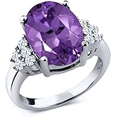 Gem Stone King 4.90 Cttw Purple Amethyst and White Topaz Engagement Ring For Women | 925 Sterling Silver | Oval 14X10MM | Wedding Engagement Anniversary Promise Ring For Women