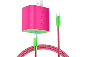 TPC 60W Charger for Nintendo Switch 2, 20V 3A AC Adapter Fast Charging with 6.6FT Braided USB-C Cord, Compatible with Switch 1, Lite, OLED, Steam Deck, Support 4K TV Mode (Magenta & Green)