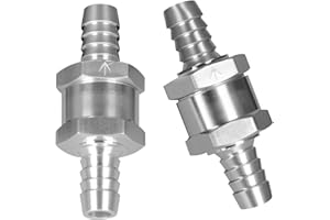 VehiMata 3/8" Fuel Check Valve, 2PCS OD 10mm One Way Bleeder Valve Inline Non Return for Diesel Gasoline Silver