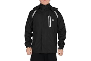 INPAKO Men's Rain Jacket, Waterproof Windproof Reflective Hood Rain Coat, Lightweight Breathable Windbreaker with 4 Pockets