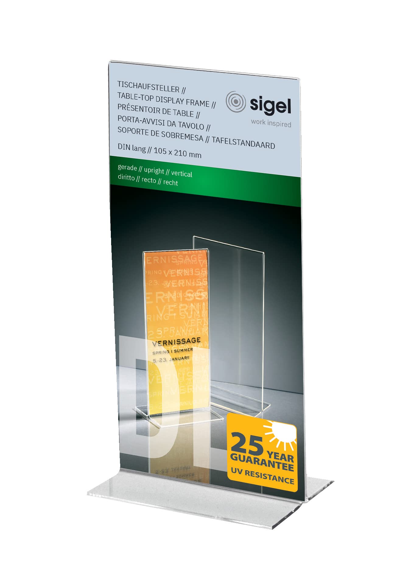 SIGEL TA224 Sign Holder, upright, for DL, double-sided presentation, uv resistant acrylic, transparent, 1 Piece