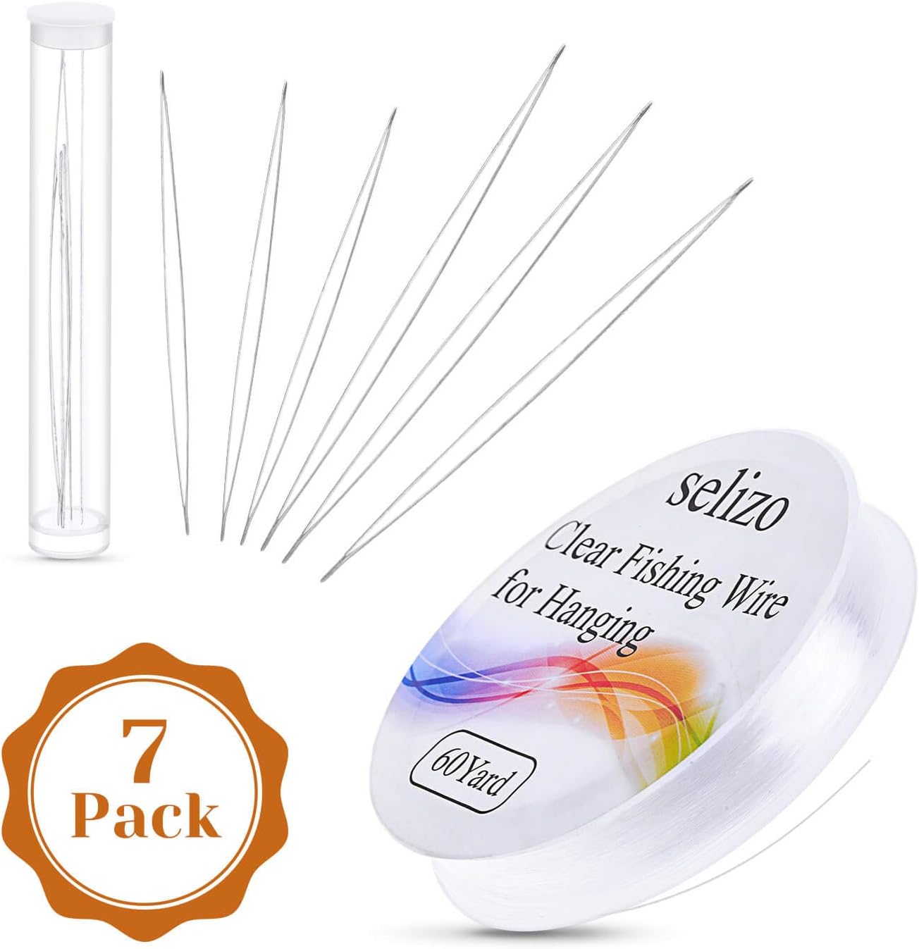 Beading Needles with Fishing Wire, Selizo 6pcs Big Eye Beading Needles