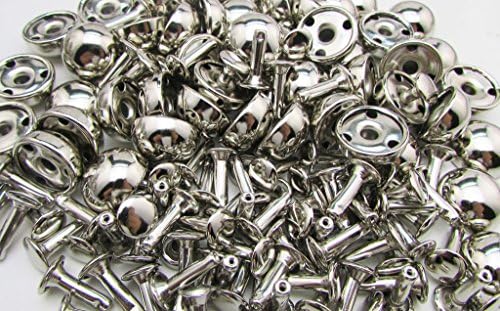 Amanteao Silvery Double Cap Rivets Mushroom Cap 15mm and Post 12mm Pack of 50 Sets