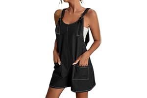 Denim Rompers for Women Plus Size Loose Short Overalls Casual Knot Strap Rompers Summer Jean Rompers with Pockets