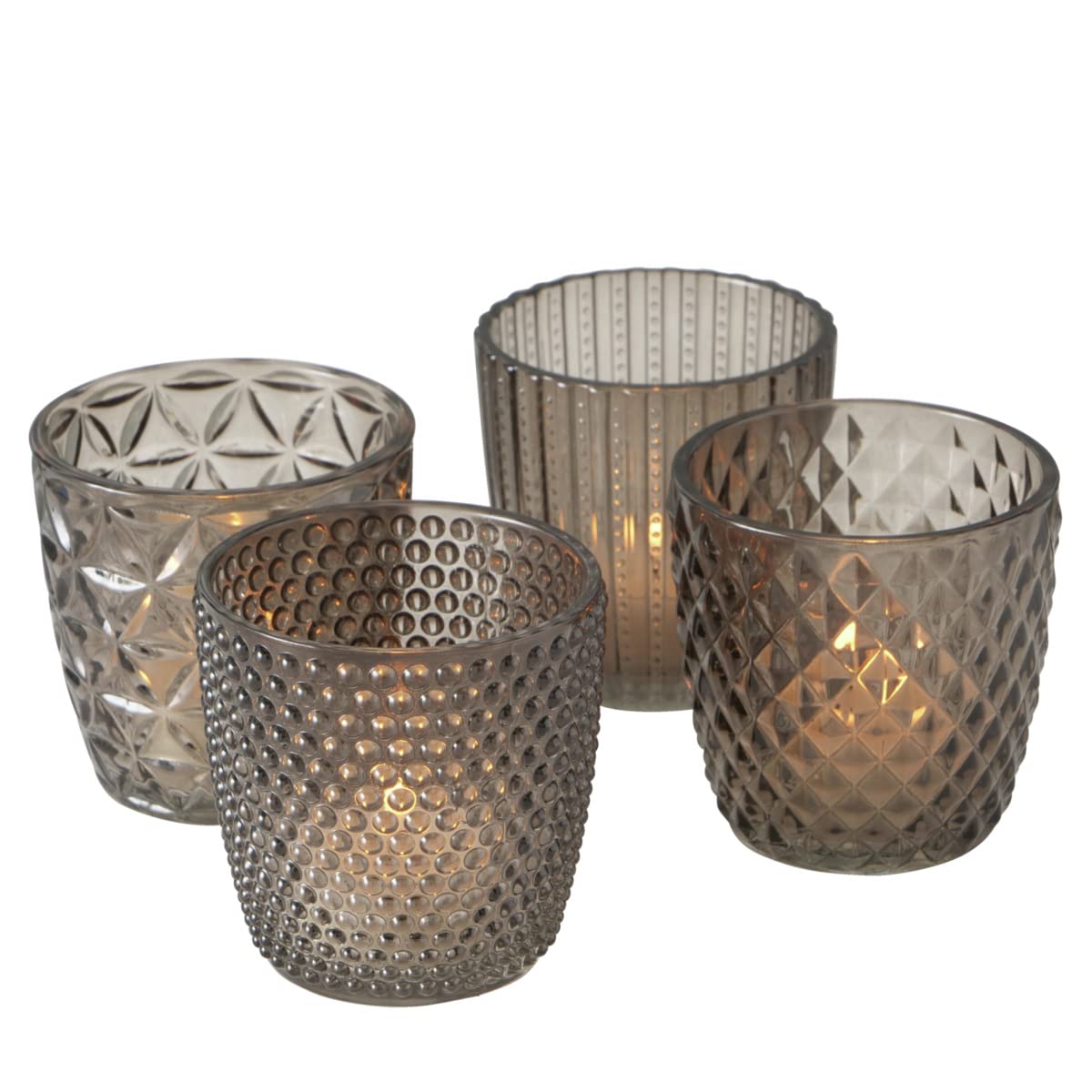 Boltze Marilu 2002930 Lantern Set of 4 Grey Decorative Glasses for Candles/Tea Lights/Candle Holder Diameter 8 cm/Various Patterns/Round Shape/Tea Light Holder — image 1