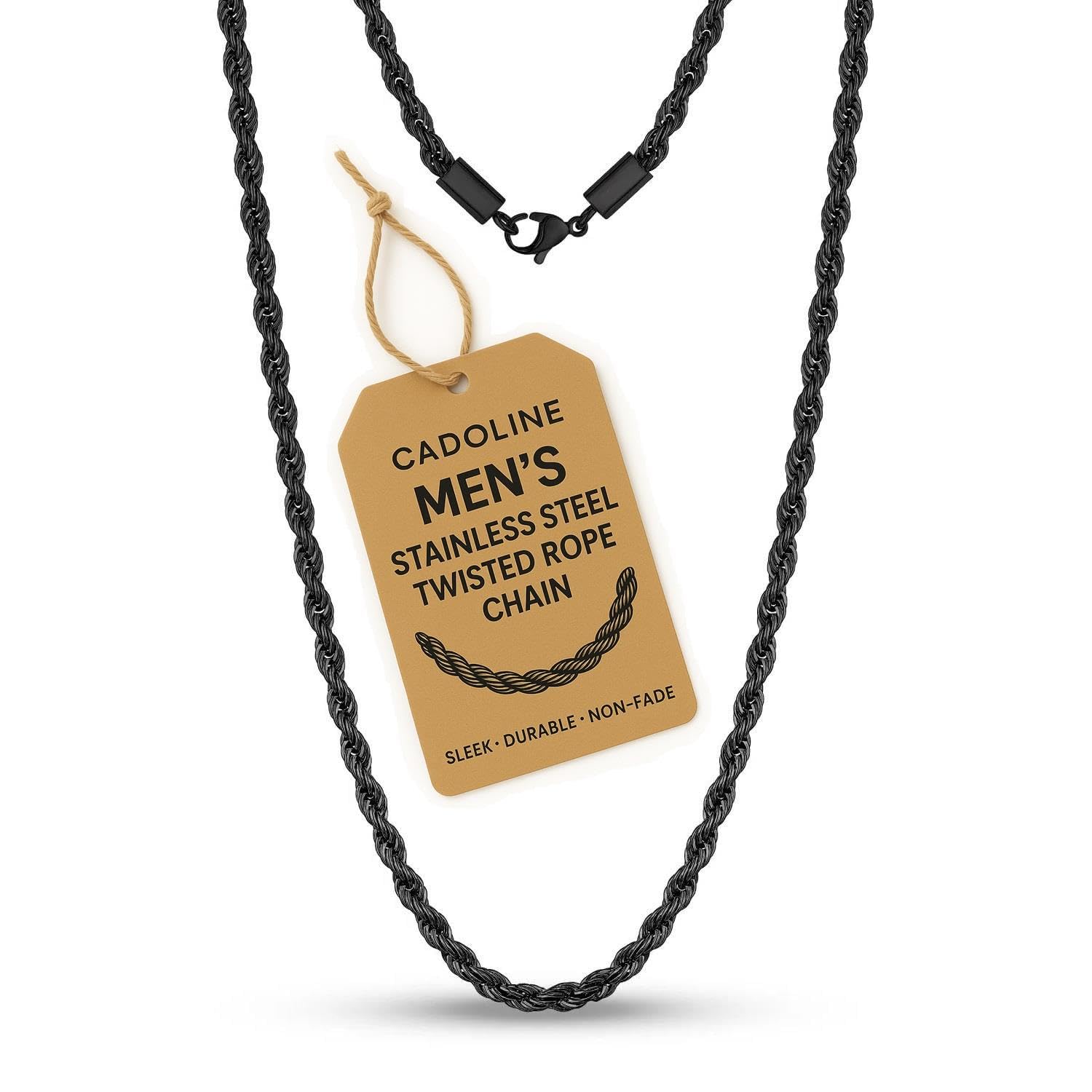 Cadoline Black 316L Stainless Steel Heavy Duty Chain Men's Jewellery 2mm 26 Inch Knot Rope Necklace