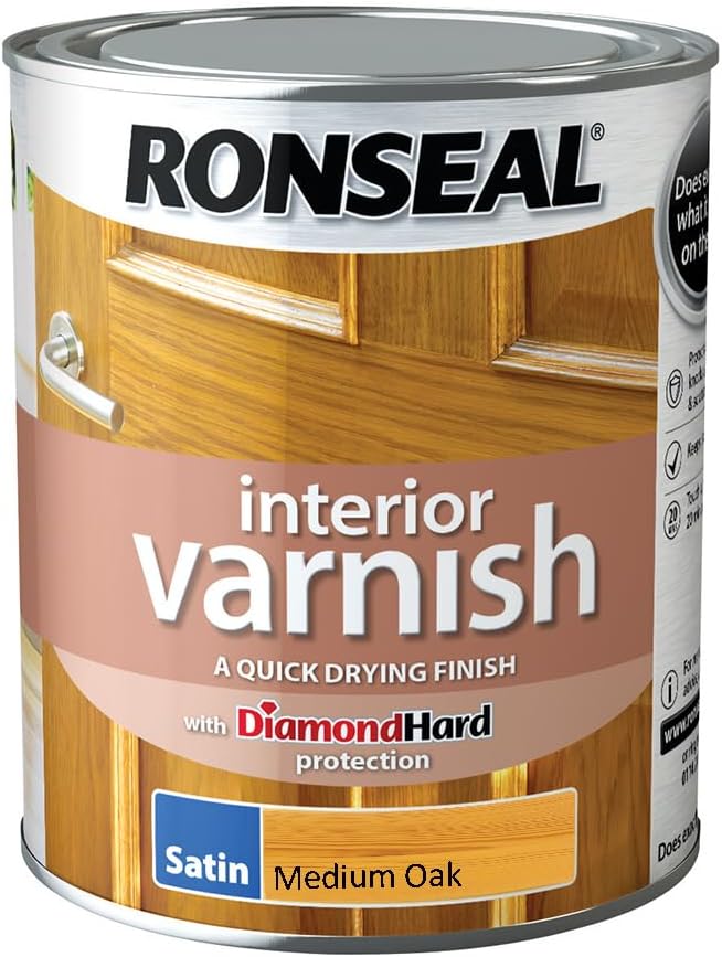 Ronseal Interior Varnish Medium Oak Satin 750ml Wood Protection