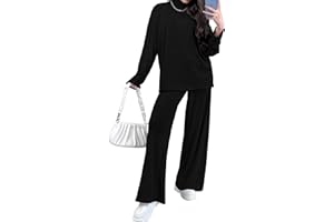KIRUNDO Womens Two Piece Outfits Lounge Set Lightweight Turtleneck Knit Pullover And Long Pants Sets Casual Tracksuit
