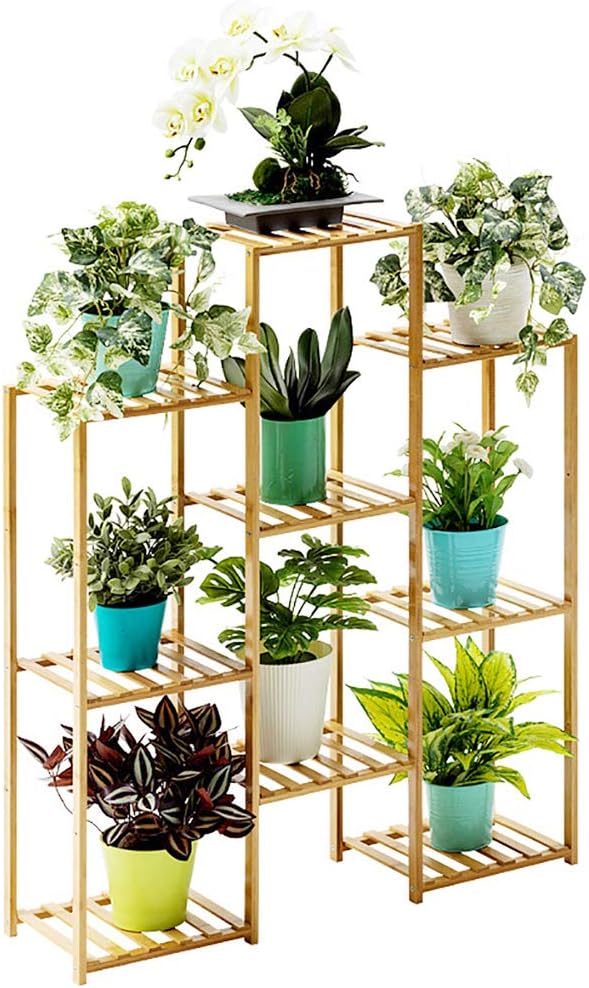 Lebeauty Wooden Plant Stand Flower Shelf Holder 8 Tier Pot Shelves Bonsai Display Storage Rack Outdoor Indoor Garden Patio for Multiple Plants 33.4x35.4x9.8inch (Brown) (B)