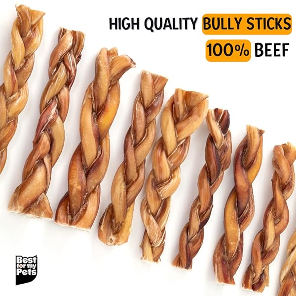 BEST FOR MY PETS BRAIDED BULLY STICKS FOR DOGS (6 INCH, 6 PACK) – PREMIUM LONG LASTING DOG CHEW TREATS TO KEEP PUPPIES AND DOGS HAPPILY BUSY – DOG DENTAL CHEWS – FULLY DIGESTIBLE RAWHIDE-FREE TREATS