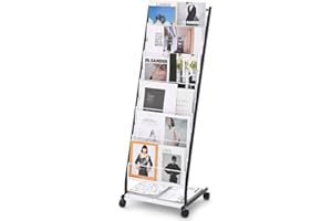 VEVOR Brochure Display Rack, 6-Tier Magazine Literature Display Stand, Floor Standing Magazine Rack Newspaper Catalog Holders, Movable with 4 Wheels (2 Lockable) for Shop Exhibitions Office, 6 Pockets