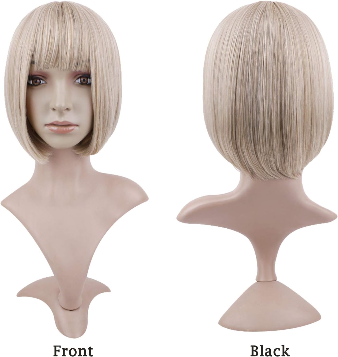Creamily Short Bob Blonde Wig with Bangs, Colorful Wig for Halloween Daily Cosplay & Party Use - Image 3