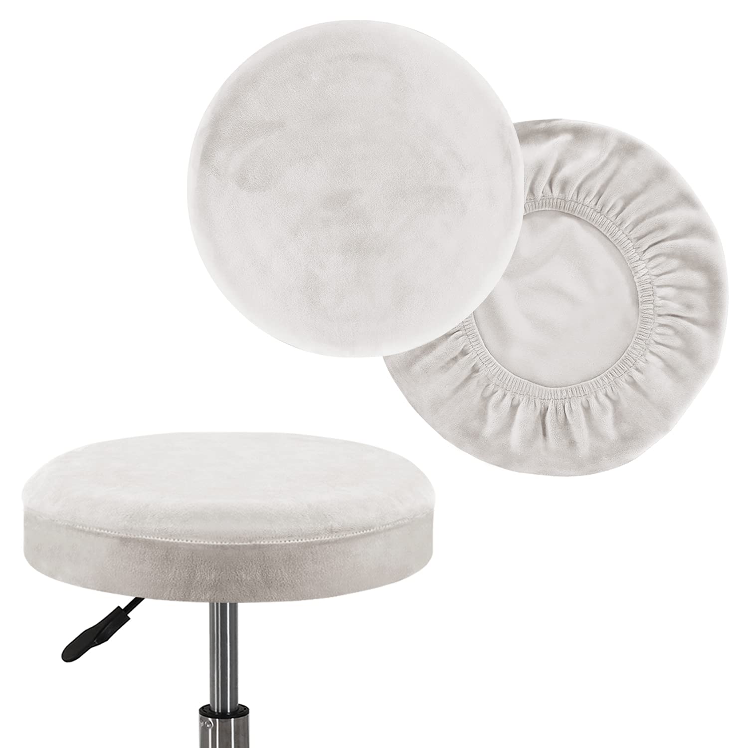 Photo 1 of GAMUKAI 2 Pack Round Bar Stool Covers – Stretchable Round Vanity Stool Cover, Fits Diameter 16"-18", Elastic Hem Slipcover, Washable & Non-Slip Seat Covers for Kitchen, Counter, Salon (White, X-Large)