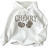SHENHE Women's Cherry Oversized Hoodie Pullover Leopard Print Drawstring Hooded Sweatshirts