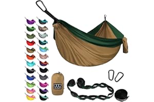 Gold Armour Camping Hammock - XL Double Hammock Portable Hammock Camping Accessories Gear for Outdoor Indoor with Tree Straps, USA Based Brand (Khaki and Dark Green)