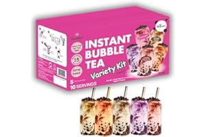 TEALICE Tealise Instant Bubble Tea Kit – 10-Serving Boba Tea Party Pack, 5 Flavours with Tapioca Pearls – Instant Boba Milk Tea & Fruity Drinks, Vegan, Nut-Free, Ready in 30 Seconds – DIY Bubble Tea at Home