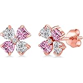 Gem Stone King 18K Rose Gold Plated Silver Lab Grown Diamond and Pink Moissanite Stud Earrings for Women | 1.95 Cttw | Gemstone April Birthstone | Heart Shape 4MM