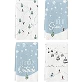 Artoid Mode Xmas Trees Cable Car Ski Winter Kitchen Towels Dish Towels, 18x26 Inch Farmhouse Holiday Snowflake Decoration Cleaning Set of 4