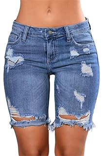 knee length denim shorts ripped