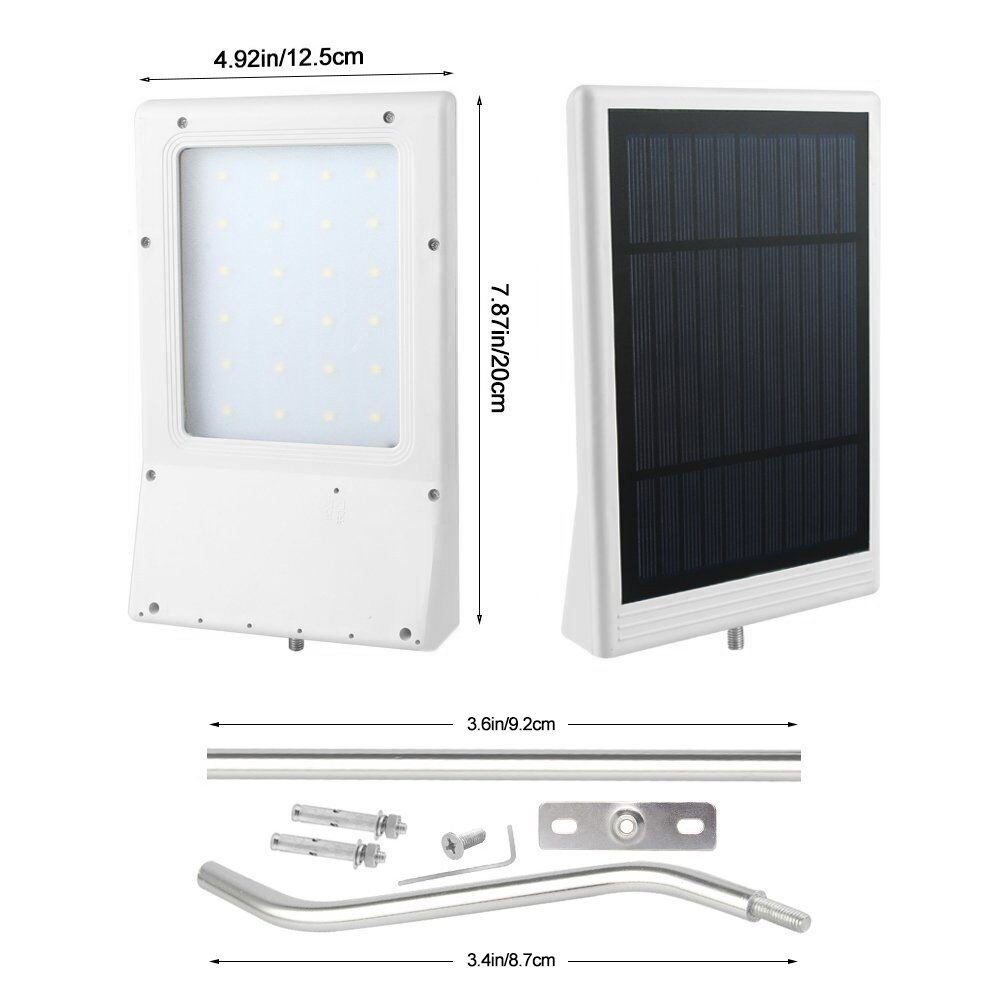 Betorcy LED Solar Wall Light, Street Light, Automatic Light Sensing, Dusk To Dawn Outdoor IP65 Waterproof, 210lm 6500K Cool White, 24 high-efficiency LED, for Courtyard, Street, Garage, Deck, Garden