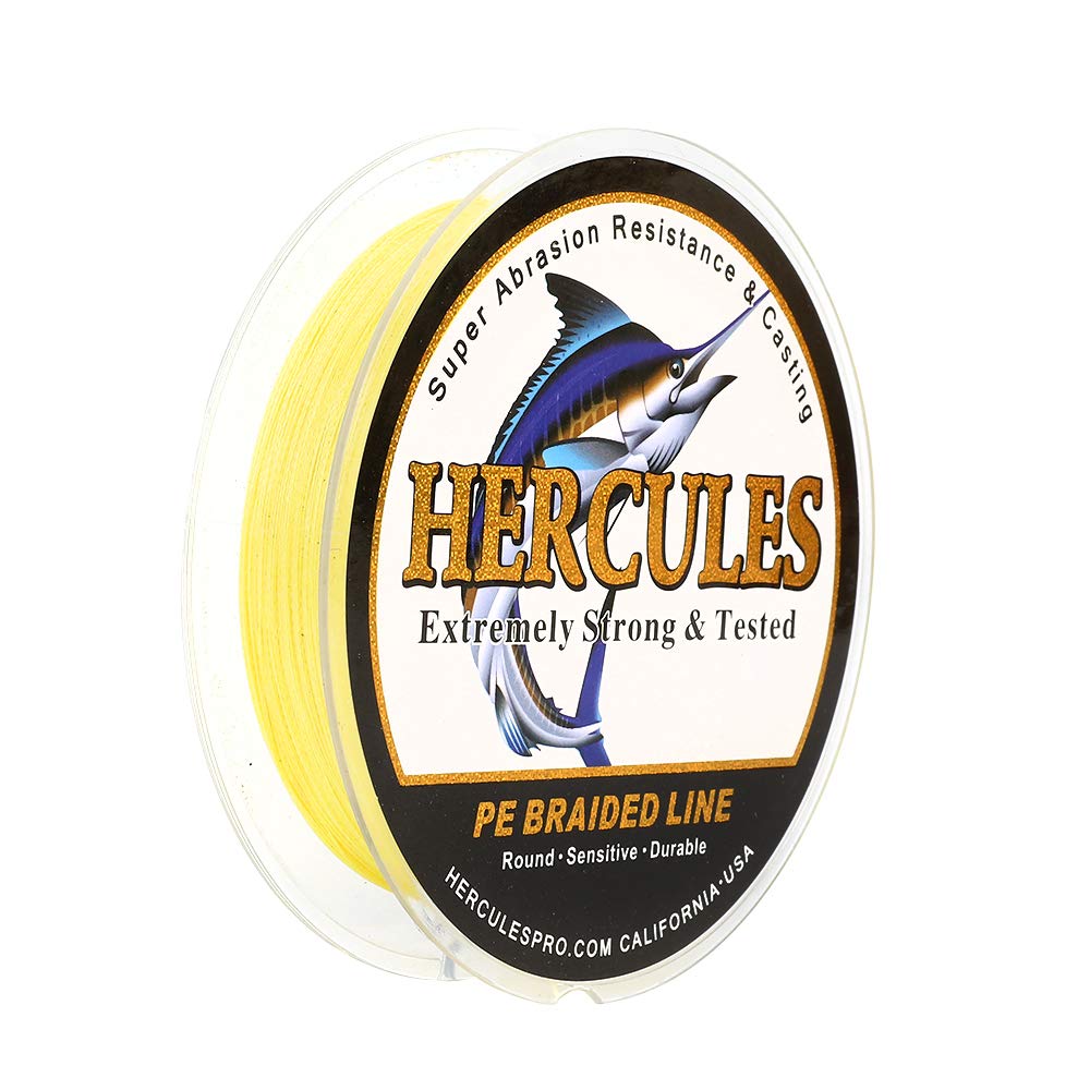 HERCULES Braided Fishing Line 300m 328yds 6lbs-100lbs Pe Superline 4 Strands (Yellow 40lb/18.1kg 0.32mm) — image 1