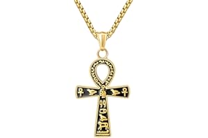 Yaumatea Cross Necklace, Ankh, Serenity Prayer, Skull, Celtic Cross Pendant, Christian Jewelry, Powerful Protection, Stainless Steel 24" Chain