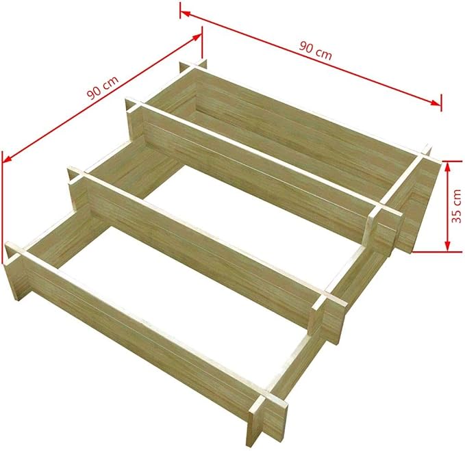 tidyard Jardinera Madera de Jardín con 3 Niveles,Diseño Escalonado ...