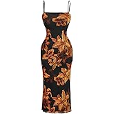 BEAUDRM Women's Y2K Floral Bodycon Dresses Going Out Date Night Plus Size Cocktail Dress for Curvy Mesh Long Sundress