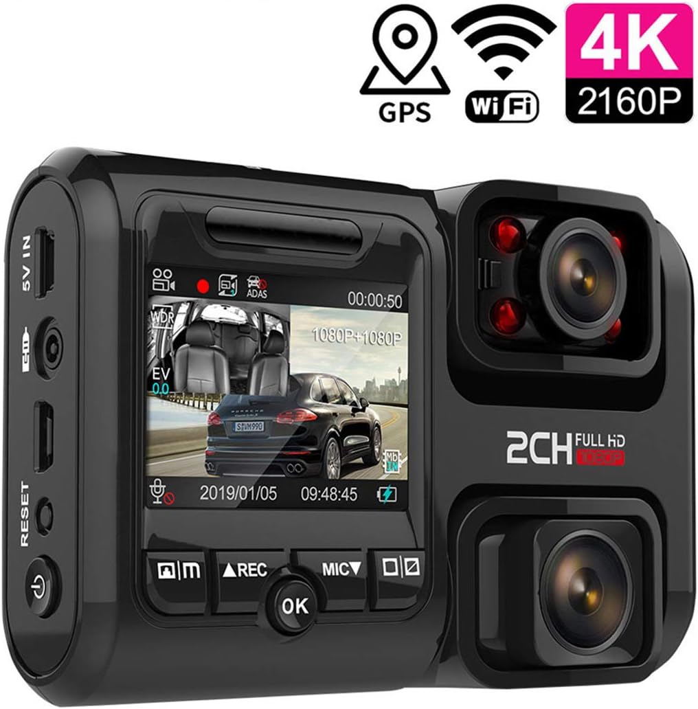 Dash Cam Full HD 4K 28802160P 170° Logger Dual Lens Recorder with WiFi GPS Night Vision Motion Detection Night Vision G Sensor DVR Max Supports 256GB TF Card