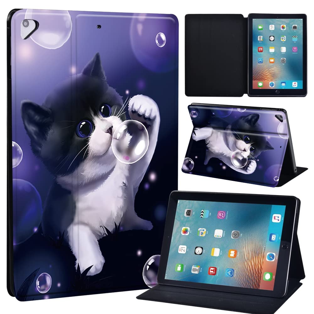 Leather slim lightweight Stand Cover Case for Apple New iPad 9.7 2018 2017(6th Gen, 5th Gen)/iPad Air 2/iPad Air/iPad Pro 9.7 Tablet with Auto Wake/Sleep (black cat)