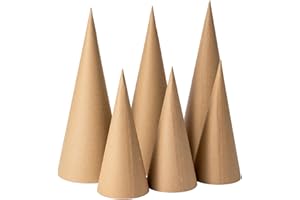Ruisky 6PCS Paper Mache Cones(Two Sizes), Open Bottom Cardboard Craft Cones for DIY Art Projects,Halloween and Christmas Tree Decorations (Brown)