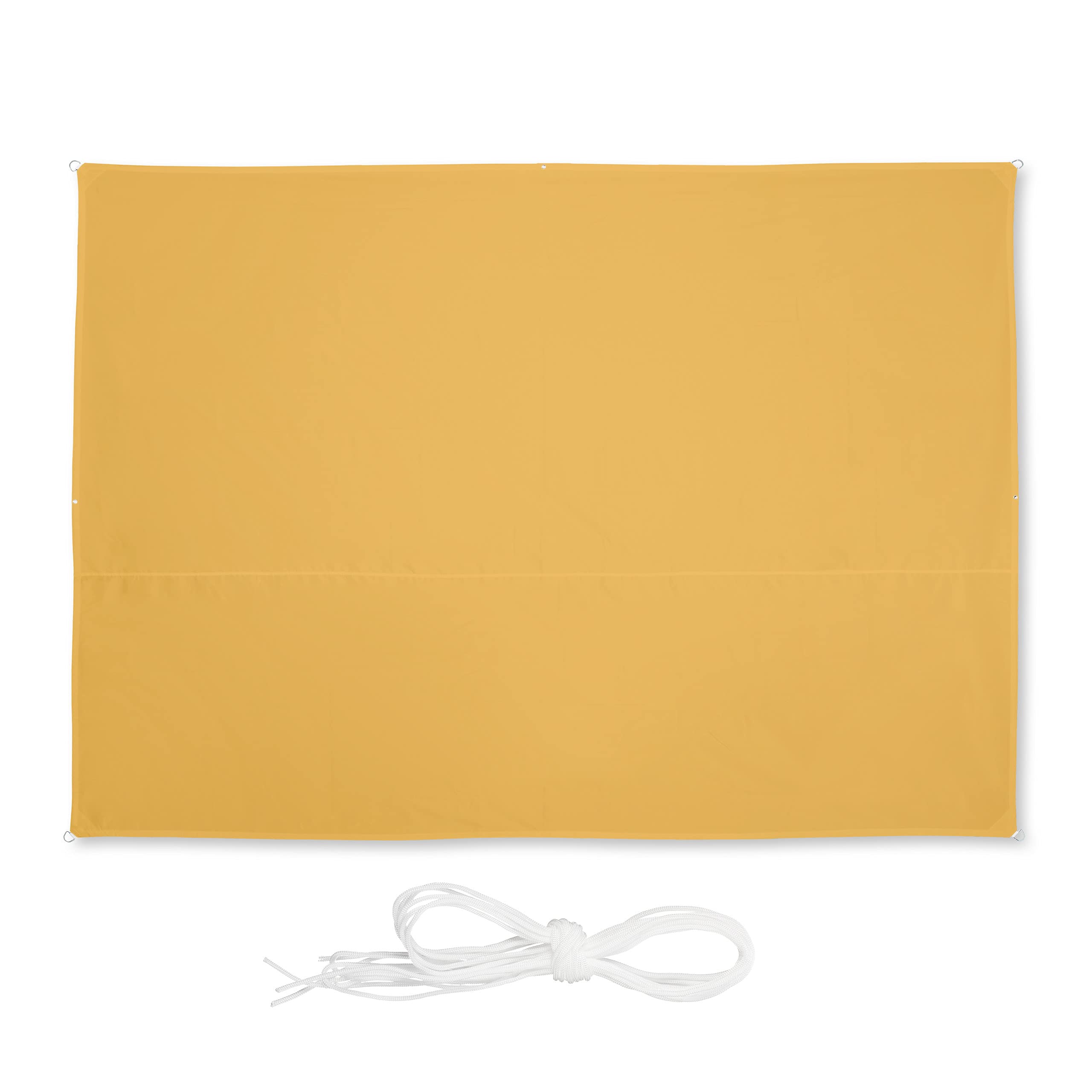 Relaxdays shade sail, rectangular, water-repellent, UV protection, outdoor, awing, canopy, ropes, 3.5 x 2.5 m, yellow, Polyester, 0.5 x 250 x 350 cm