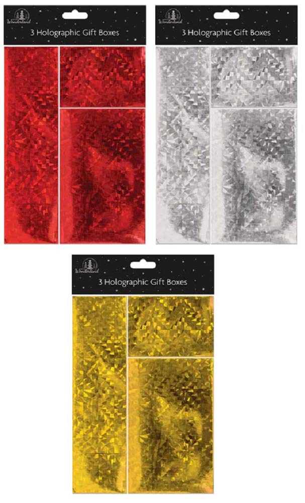 3x Small Holographic Gift Boxes - Jewellery Boxes, Festive Present Boxes for Christmas - Colour at Random